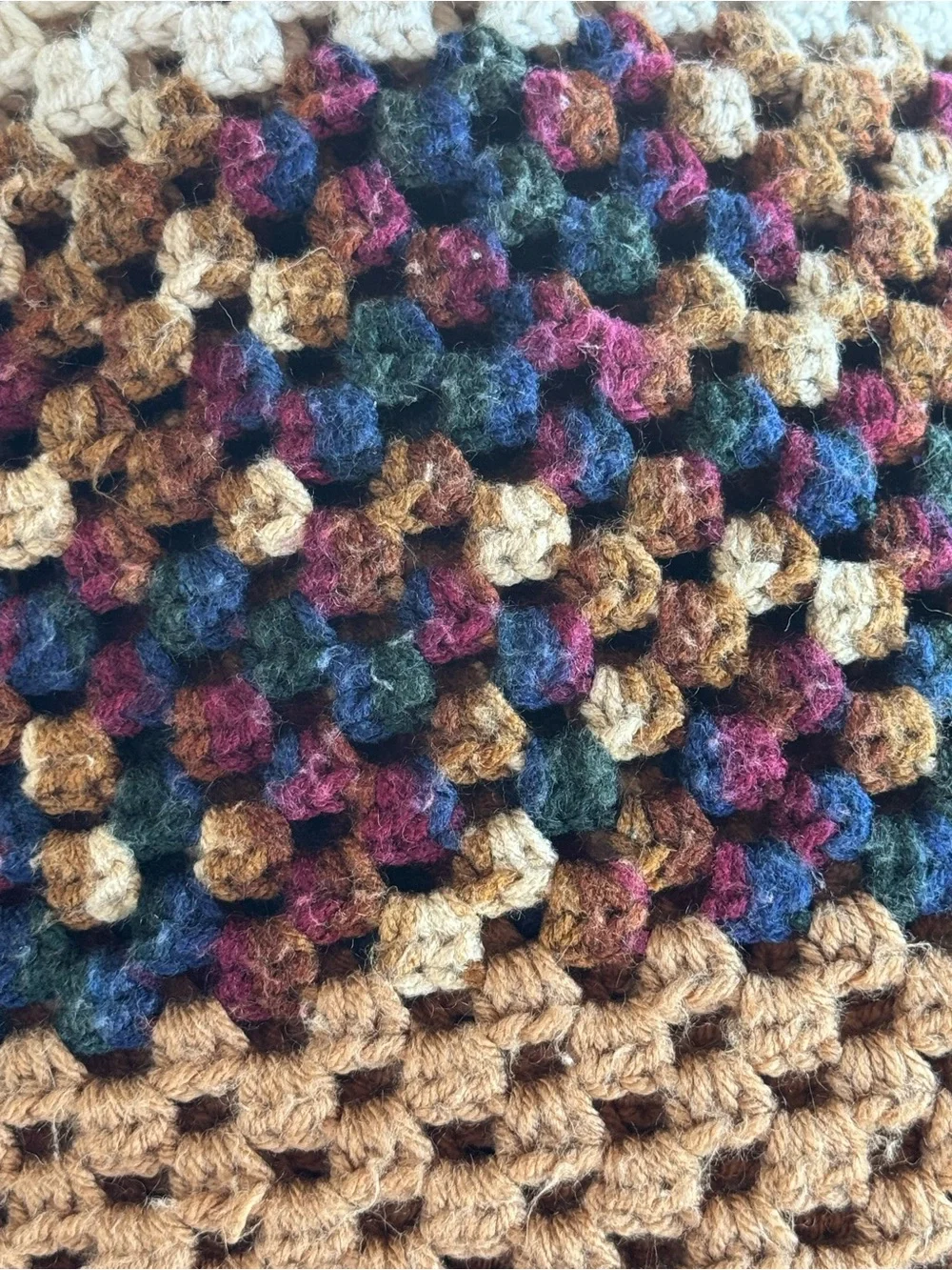 Fall Colored Crochet Quilt Afghan Blanket 86x54